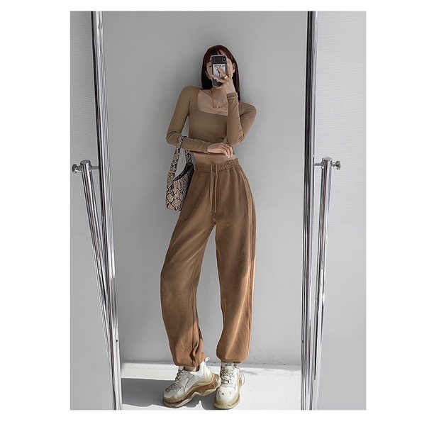 Quần Jogger nỉ tăm chun lưng Freesize hàng quảng châu