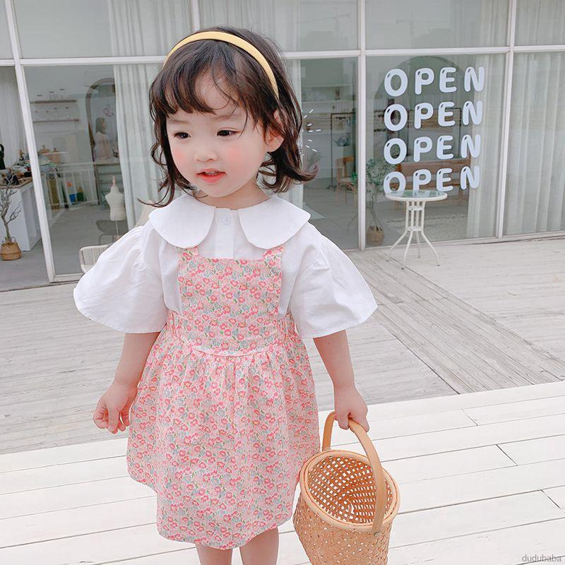 Đầm yếm 2 quai họa tiết hoa vải cotton cho bé 0-4 tuổi