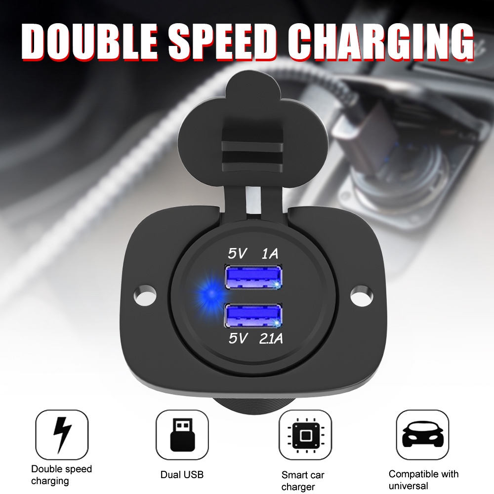 Ổ cắm điện hai cổng USB 12-24V 3.1A thông dụng cho xe hơi/xe máy/xe tải