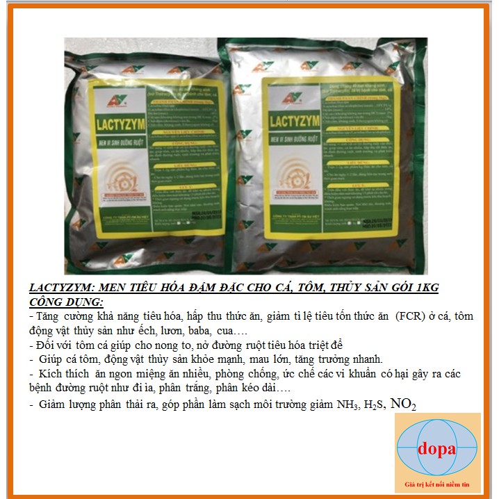 LATYZYM DOPA GÓI 1KG (Men tiêu hoá vi sinh đậm đặc cho đường ruột Thuỷ Sản.DOPA.COM.VN