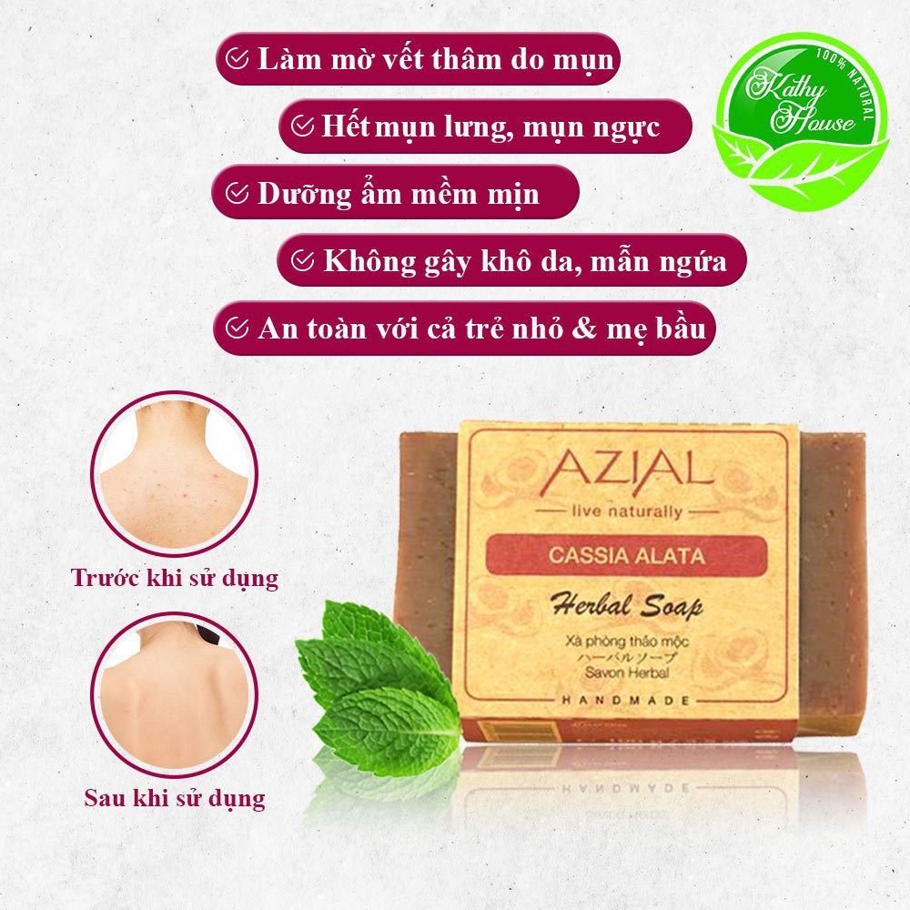 Xà phòng giảm mụn lưng AZIAL Cassia Alata Herbal Soap, xà bông tắm dưỡng da mềm mịn, giảm thâm mụn, phù hợp mọi loại da | BigBuy360 - bigbuy360.vn