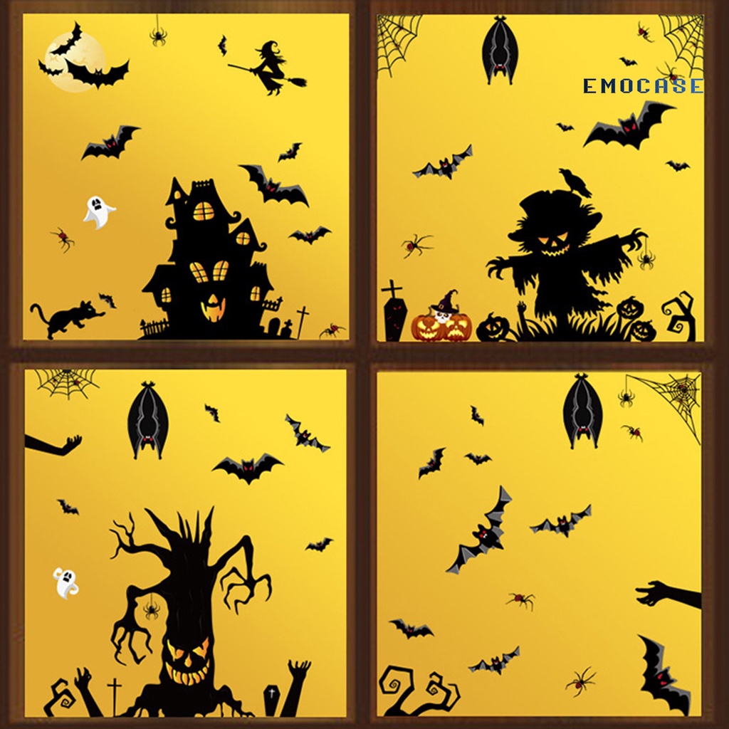 Ny- Nhãn Dán Tường PVC Chống Thấm Nước Họa Tiết Halloween Trang Trí Không Khí Bí Ngô Dơi Ma Haunted House