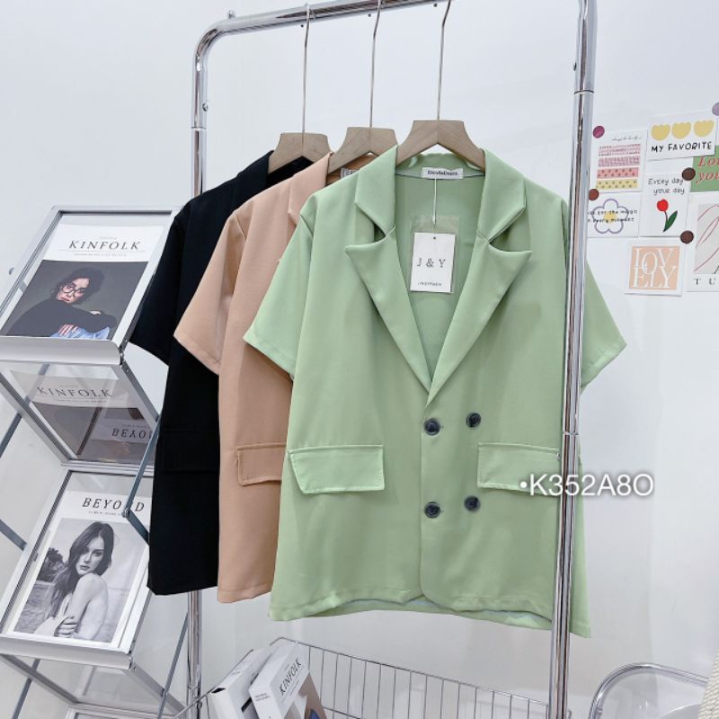 Áo Blazer Nữ Áo Vest Tay Ngắn Dáng Rộng Thời Trang Công Sở Hàn Màu Đen/Xanh cốm BEBEDOLL