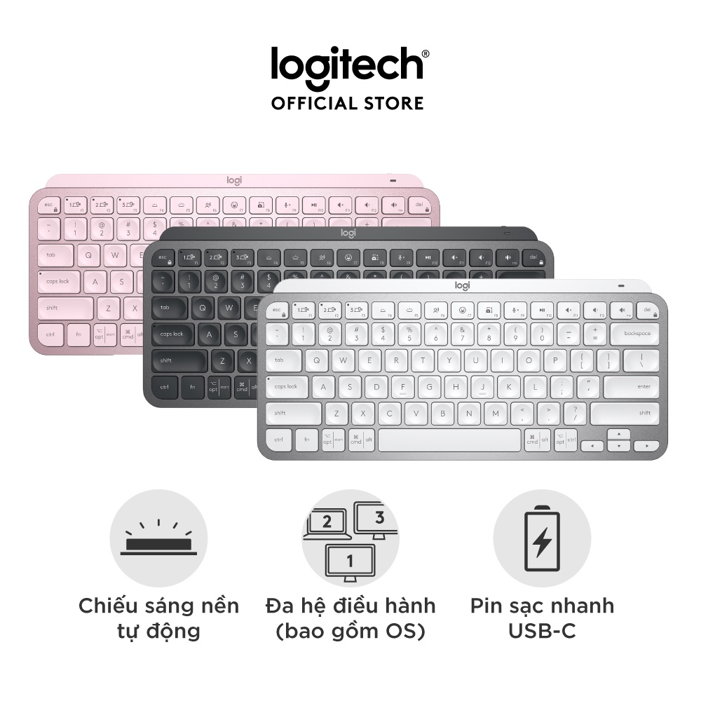 Bàn phím không dây Bluetooth Logitech MX Keys Mini - Nhỏ gọn, Phím tắt thông minh, Có bản ch thumbnail