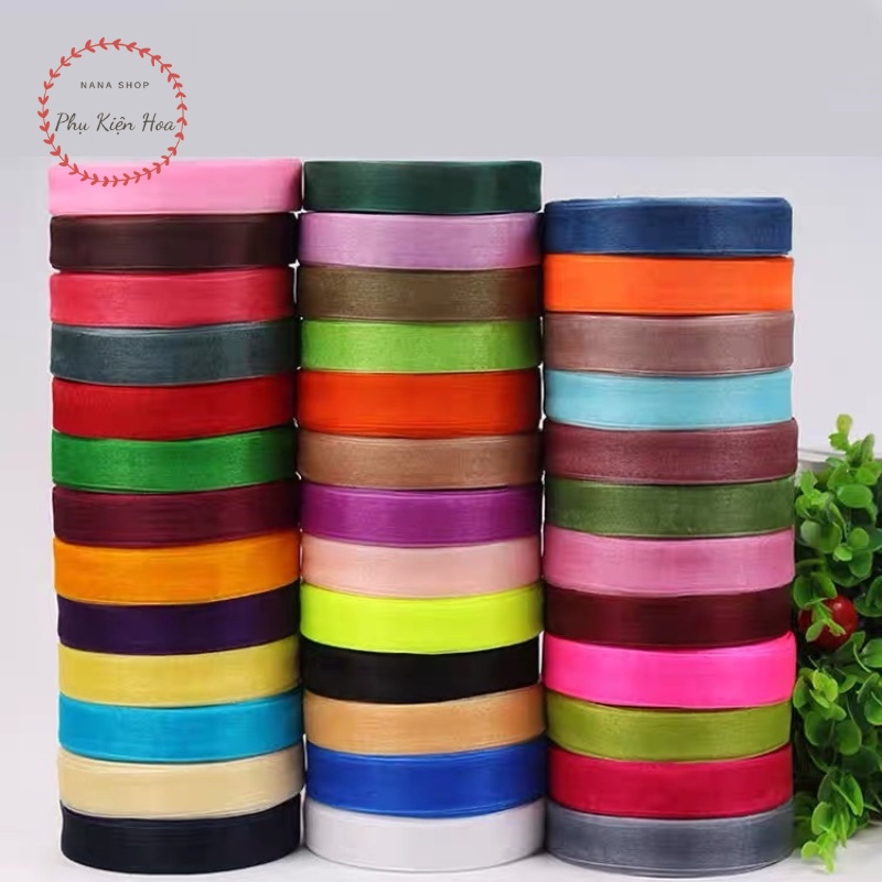 [Cuộn 45m] Ruy Băng Voan Trơn, Vải Organza Khổ 2cm Trang Trí Quà Tặng - Bó Hoa - Tiệc
