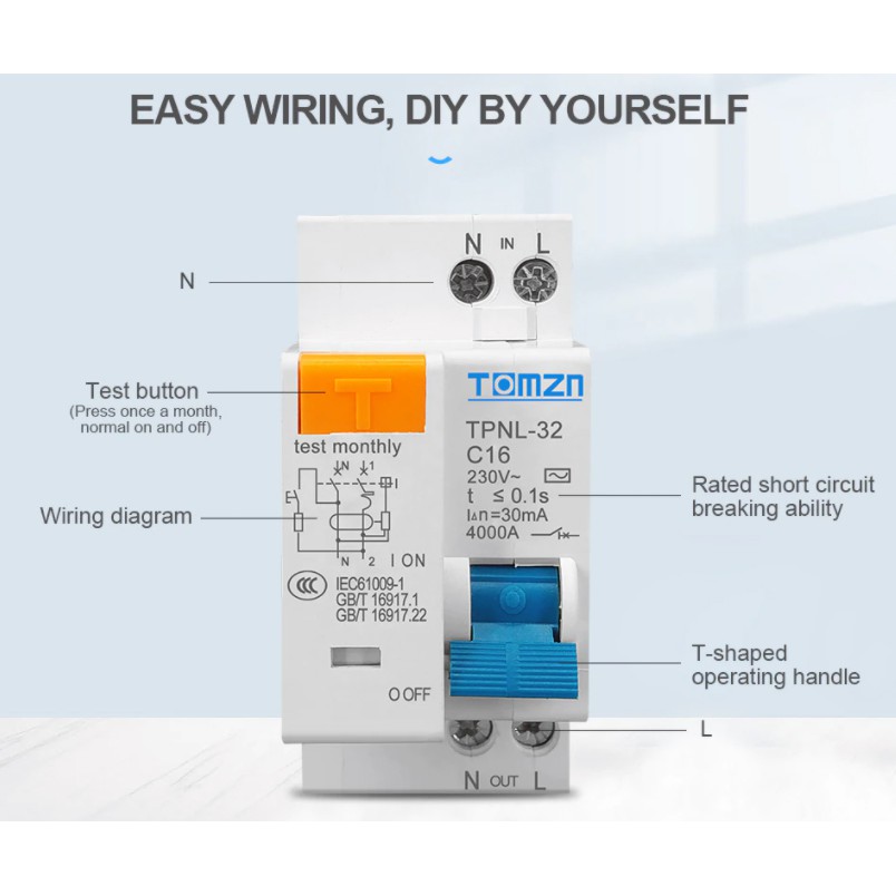 Cầu Dao 1p + N Tomzn Elcb Rcbo Residual