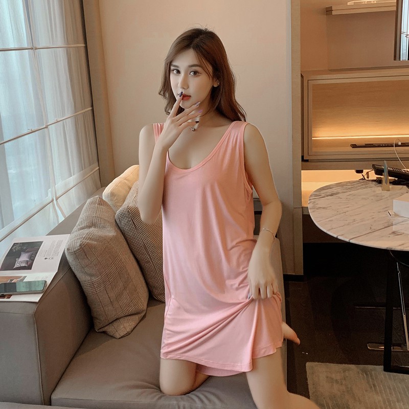 Váy suông Váy maxi nữ Váy dáng dài Váy ngủ của phụ nữ mùa hè cotton tinh khiết mỏng sexy dây treo ngọt ngào ph