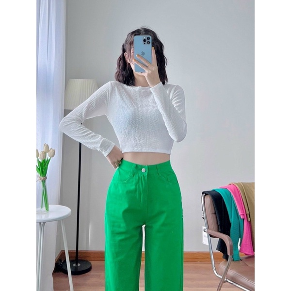 (kèm ảnh thật) Áo phông croptop chất thun xốp tay dài nhiều màu