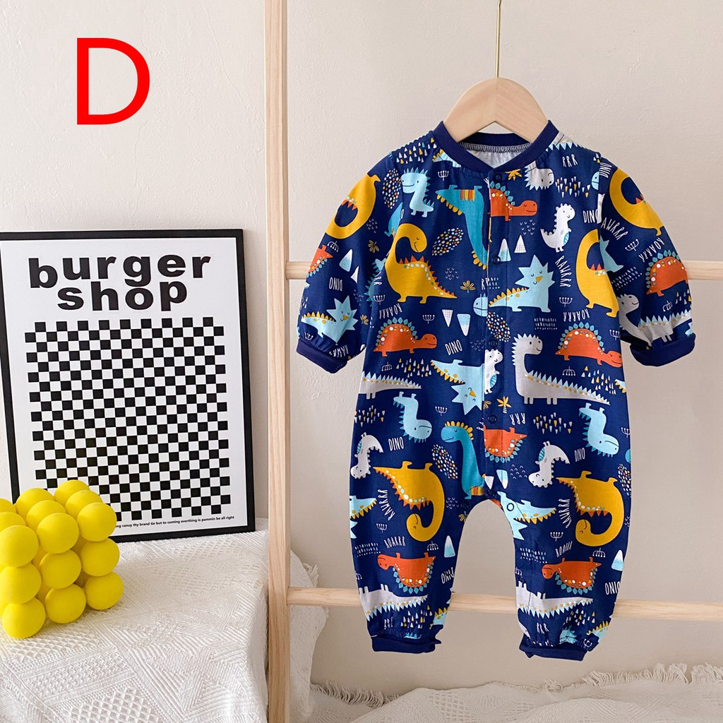 Áo liền quần SANLUTOZ tay dài in họa tiết hoạt hình đáng yêu dành cho trẻ sơ sinh