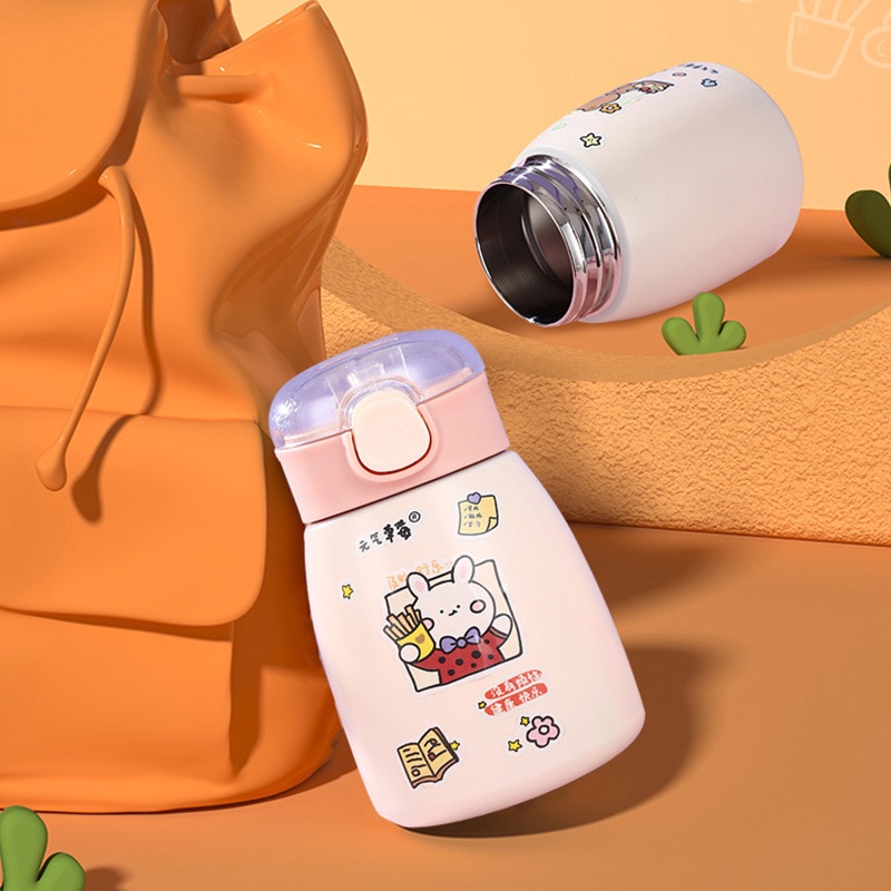 ONLY HOUSE Bình Nước Giữ Nhiệt Dung Tích Lớn Có Ống Hút In Họa Tiết Hoạt Hình Cho Bé