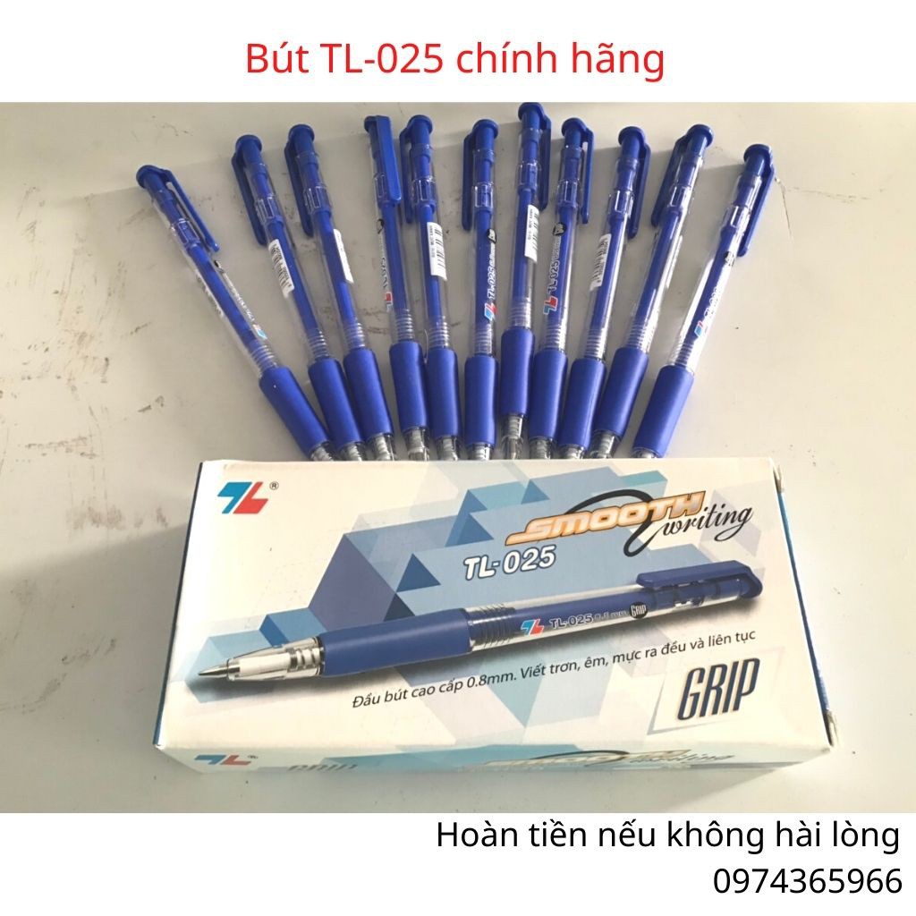 Hộp bút bi Thiên Long 025/bút TL-025, ngòi 0,8mm, mực xanh, chính hãng, giá rẻ