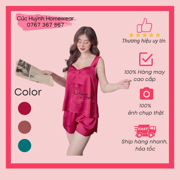 Đồ ngủ cao cấp [THIẾT KẾ ĐẸP] Bộ ngủ 2 dây nữ màu Đỏ đô, chất vải Lụa mềm mịn, êm nhẹ, đủ size từ 40-80kg, ảnh chụp thật