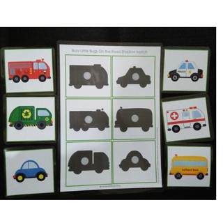 HỌC LIỆU CHO BÉ: Tìm bóng của ô tô Giấy cứng ép plastic có bóc dán