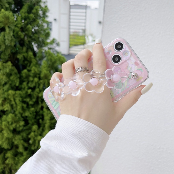 Casing For IPhone 13 12 11 Pro Max Mini SE 2020 6 6S 7 8 7+ 8+ 6+ 6S+ X XS XR XSMAX ProMax Cute Flowers Tpu Fine Hole Shockproof Clear Soft Phone Case Best Friend Back Cover with Chain CES 27
