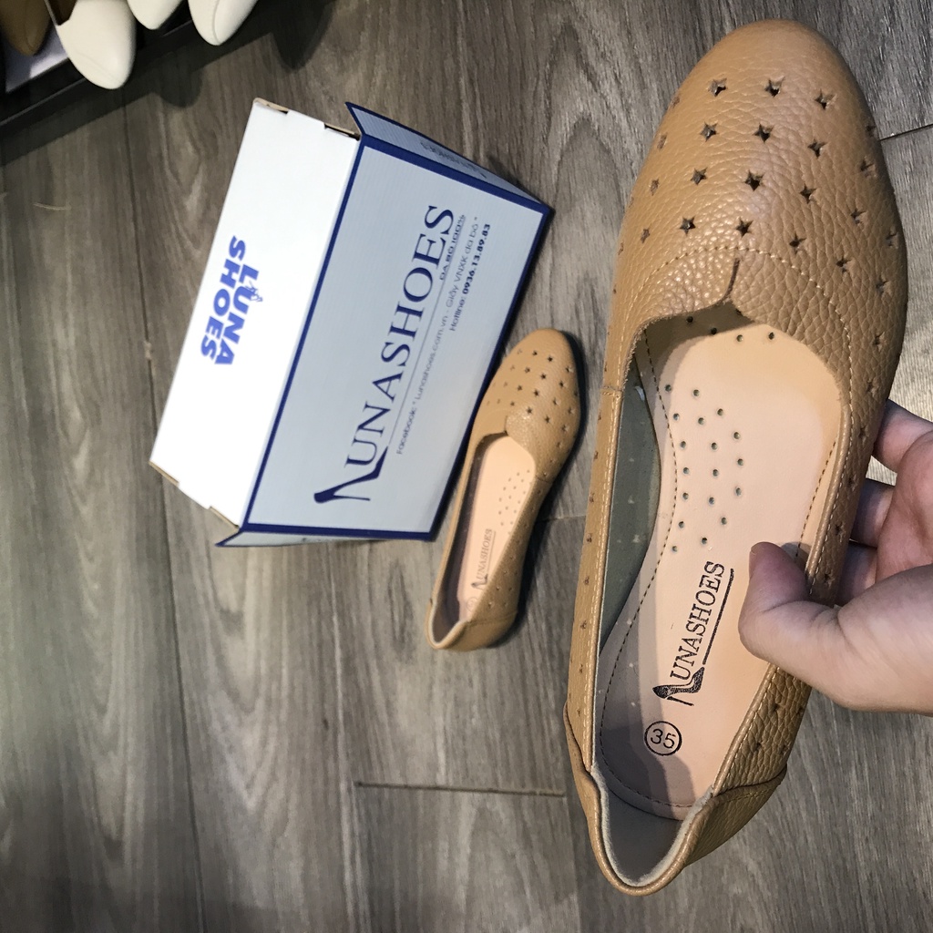 Giày búp bê nữ mũi tròn da bò Lunashoes 1076 giầy đế bệt cao cấp nhiều màu (BH 24TH) êm chân dễ đi dễ phối đồ