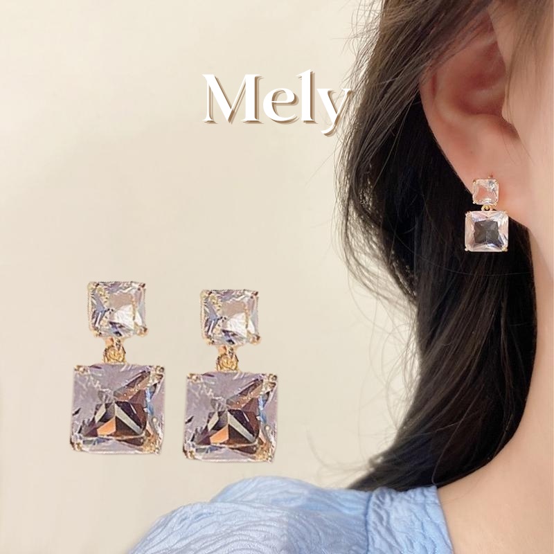 Bông tai pha lê vuông chuôi bạc 925 cao cấp dành cho nữ VV56