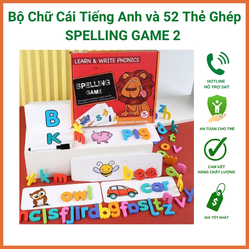 Bộ Thẻ học thông minh Chữ Cái Tiếng Anh,52 bộ thẻ ghép chữ - Spelling game - đồ chơi ghéo chữ thông minh trí tuệ cho bé