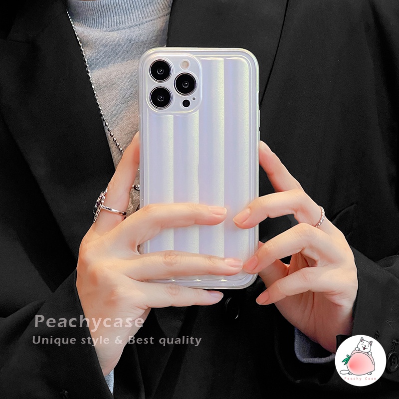 Ốp Điện Thoại TPU Mềm Nhám Trong Suốt Họa Tiết Sọc Laser Trắng Cho iPhone 14 13 12 Pro Max 11 Xr Xs Max X 7 8 Plus 13Mini
