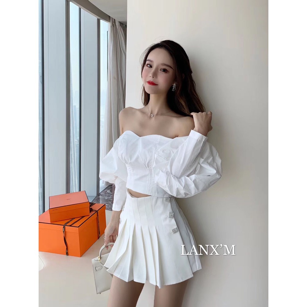 Set áo cup ngực tay bồng + chân váy