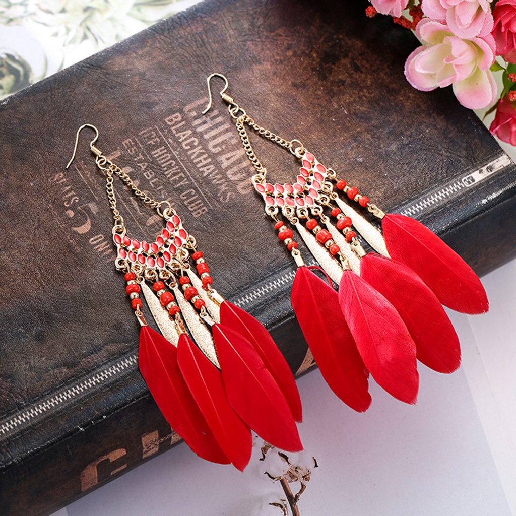 Ở stcok| 1 Đôi Bông Tai Hình Lông Vũ Phong Cách Bohemia Dành Cho Nữ