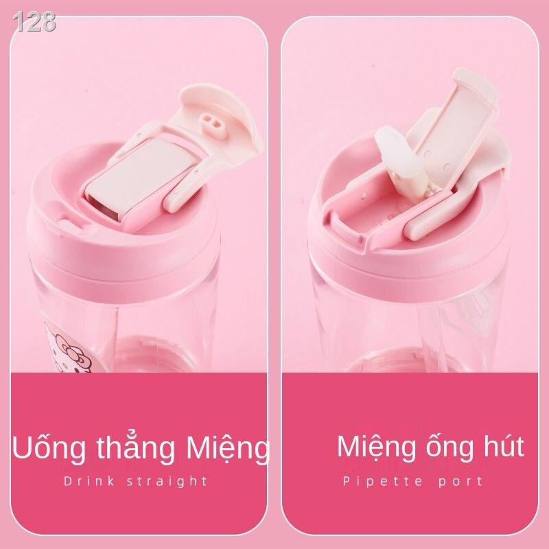 2021₪₪▩Hellokitty Ly cà phê Hello Kitty với ống hút cốc tiện dụng nữ sinh viên nhựa cầm tay đồ uống đôi đi kèm chai nước