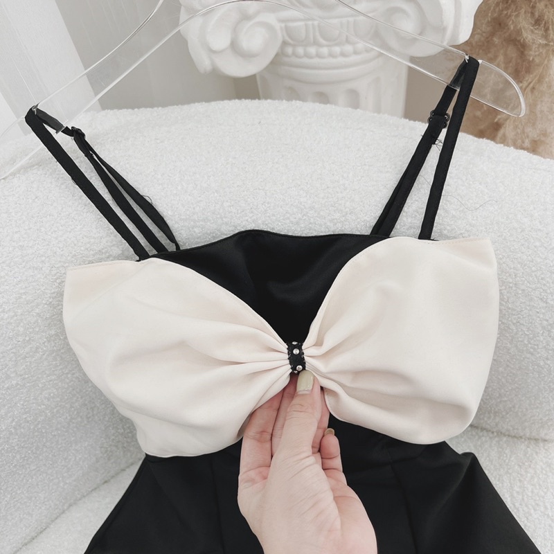 ĐẦM 2S ĐEN PHỐI NUDE NƠ NGỰC ĐÍNH NGỌC