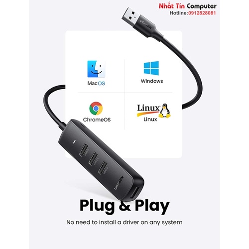 Hub chia USB 3.0 ra 4 cổng dài 0,5M/1M chính hãng Ugreen cao cấp (Micro USB cấp nguồn)