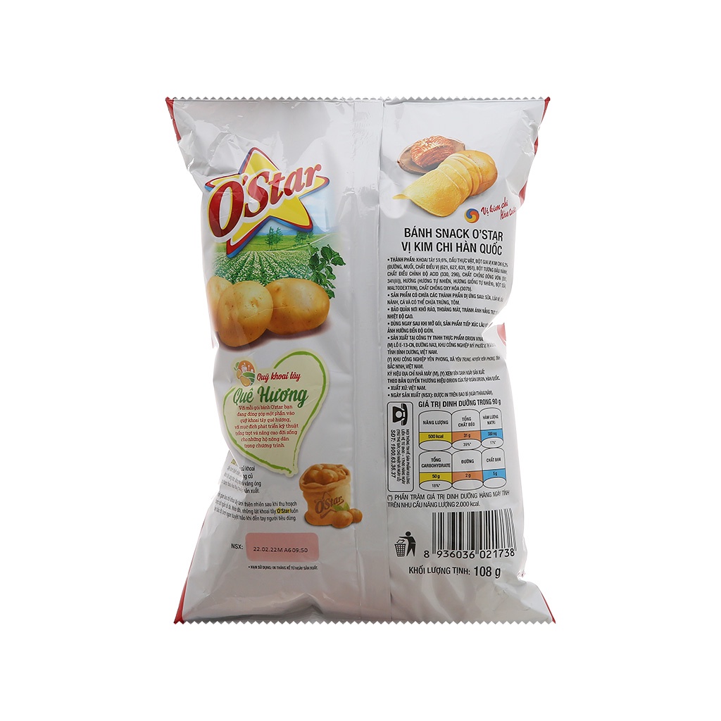 Snack khoai tây O'Star và Swing các vị gói 108g