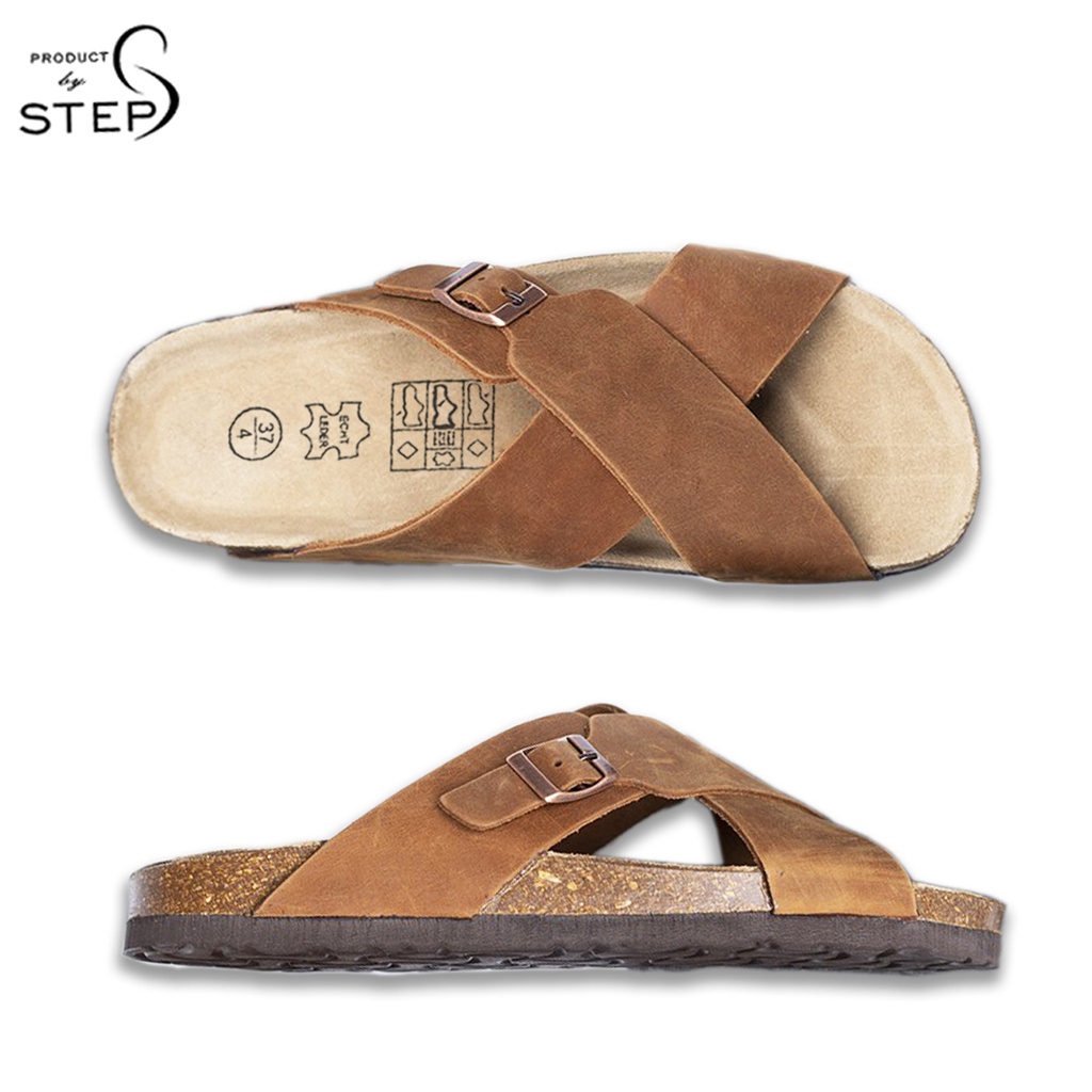 Dép đế trấu Unisex Da Quai chéo khóa