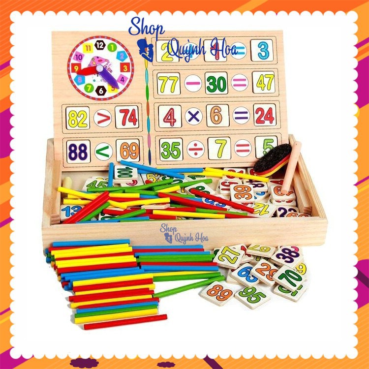 Đồ chơi gỗ - Đồ chơi toán học - Bảng toán học 100 số kèm que tính và đồng hồ, 28.2 x 17.6 x 3 cm, 500g- Đồ chơi giáo dục