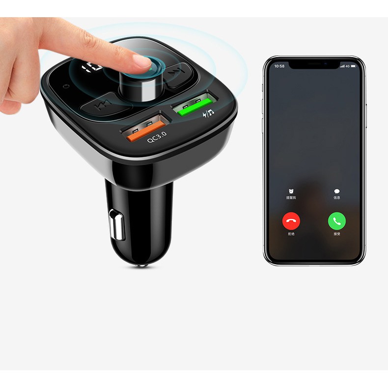 Tẩu nghe nhạc trên ô tô kiêm sạc điện thoại 2 cổng sạc cao cấp,Bluetooth 5.0