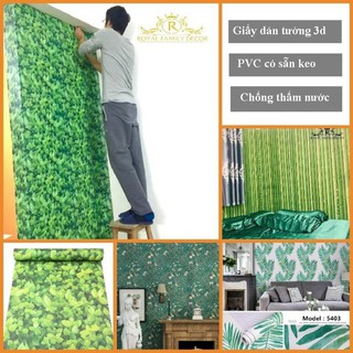Giấy dán tường 3D ☀️ 𝐅𝐑𝐄𝐄𝐒𝐇𝐈𝐏☀️ Giấy decal dán tường 3d có sẵn keo khổ 45cm*10m dễ lau chùi họa tiết cỏ cây hoa
