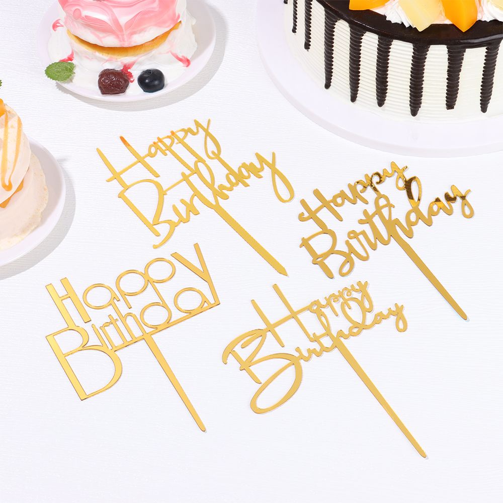 Phụ kiện trang trí bánh kem hình chữ Happy Birthday bằng acrylic tráng gương DIY