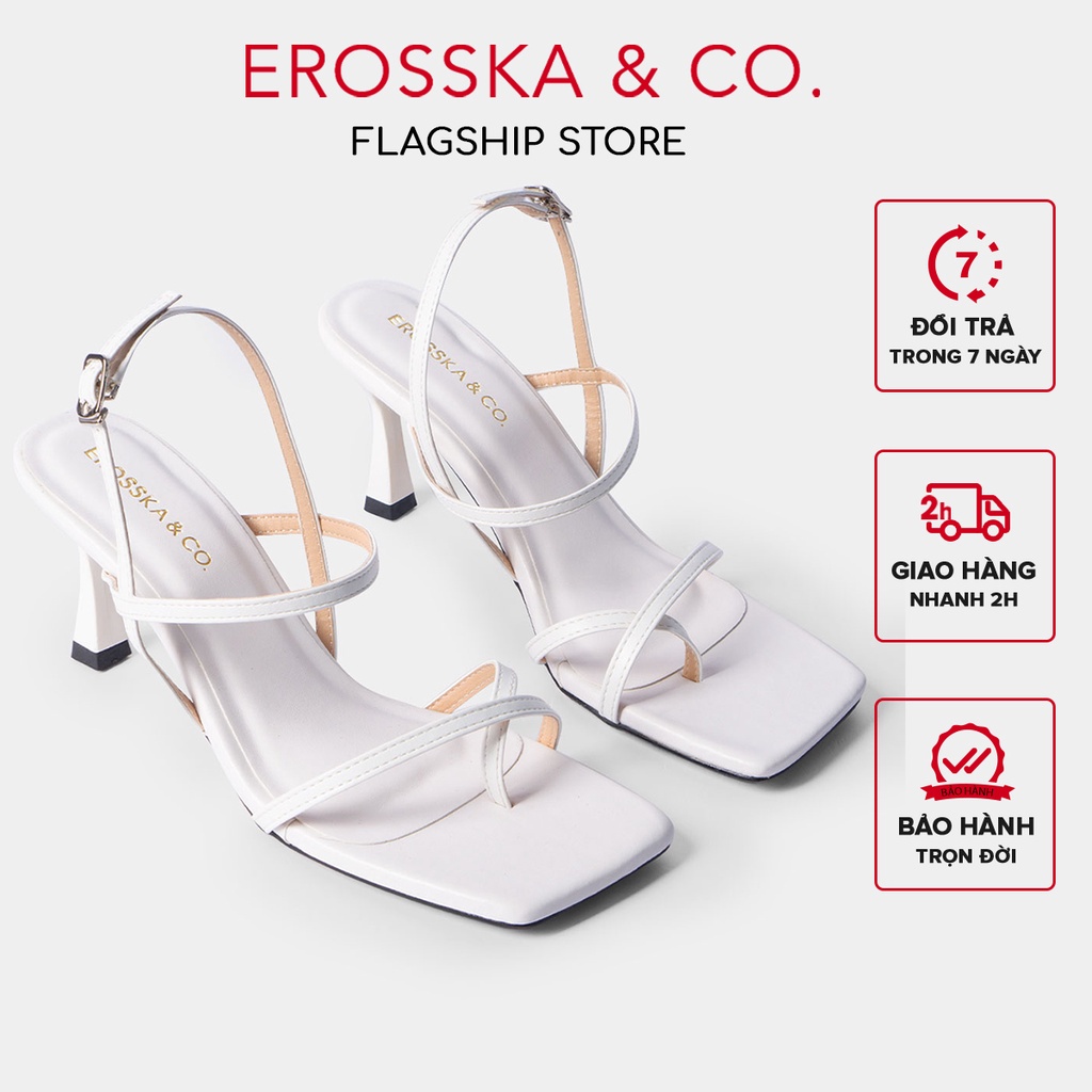 Erosska - Giày cao gót Erosska 2022 phối dây xỏ ngón cao 7cm màu trắng _ BM004