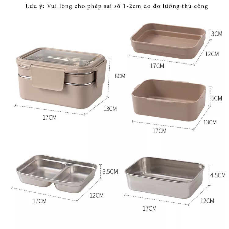 Hộp đựng cơm giữ nhiệt 2 tầng 3 ngăn , hộp cơm văn phòng,hộp Đựng xơm văn phòng ruột INOX cao cấp,dùng được vi sóng