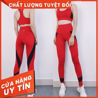 Bộ Đồ Tập Gym Thể Thao Đỏ Đen Co Giãn 4 Chiều 2020 Dành Cho Nữ