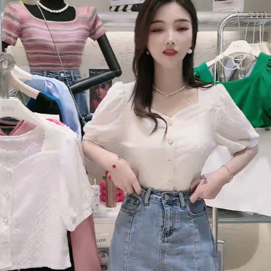 Áo Sơ Mi Tay Ngắn Cổ Vuông In Họa Tiết Thời Trang Mùa Hè Cho Nữ