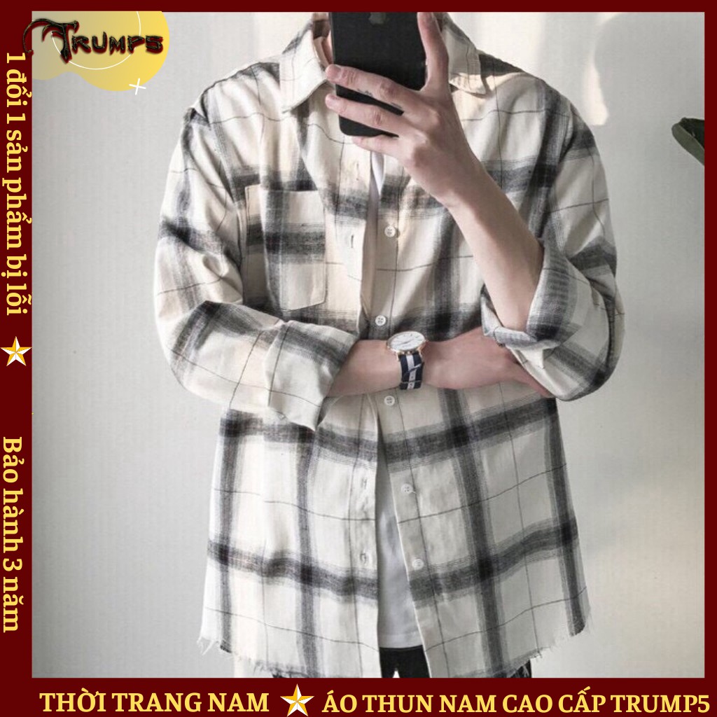 Áo Khoác Sơ Mi Nam 👕DEAL SỐC👕 Unisex Phối Sọc Caro, Full 2 màu cơ bản (Đen, Trắng) TRUMP5