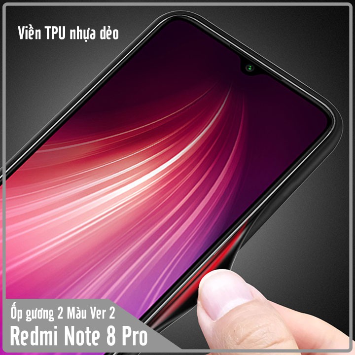 Ốp lưng cho Xiaomi Redmi Note 8 Pro gương cứng 2 màu Gradient Ver 2 , viền TPU dẻo đen