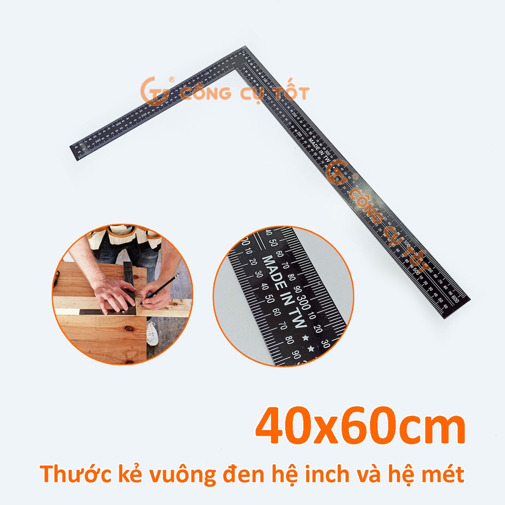 Thước kẻ vuông đen hệ inch và hệ mét 40x60 cm