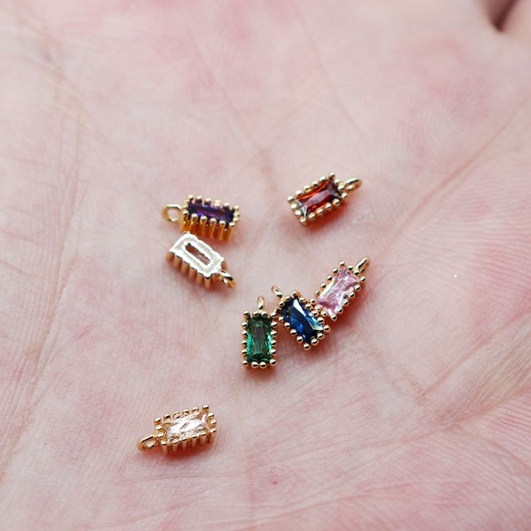 Mặt dây chuyền đá zircon vuông nhỏ màu vàng 18K DIY