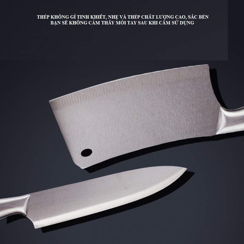 Dao nhật chặt thái thịt Bộ dao nhật nhà bếp inox 6 món cao cấp kèm khay đựng
