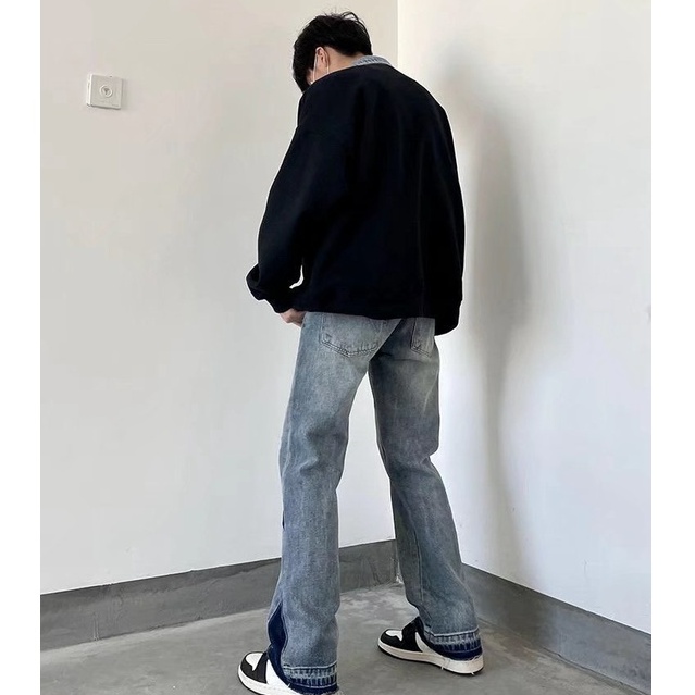 Quần jean ôm unisex quần jean rách gối retro thời trang quần jean hip hop phong cách Hàn Quốc simple quần jean nam cao cấp from rộng quần bò nữ