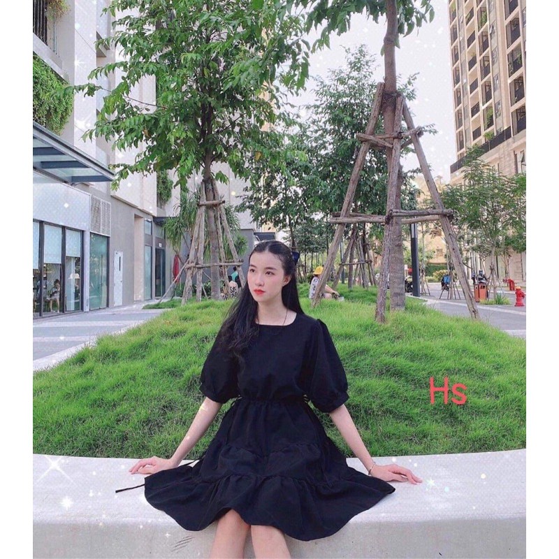 💃Đầm Nữ Tay Lỡ Buộc Eo 3 Tầng Dáng Ngắn 2 Màu | BigBuy360 - bigbuy360.vn