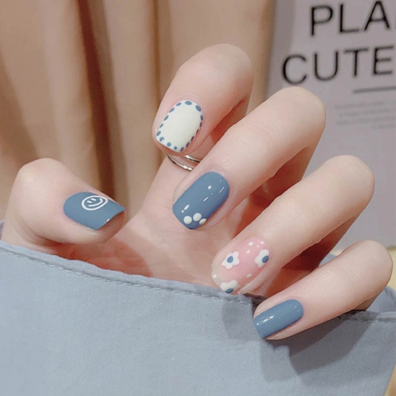 [Hàng mới về] Bộ 24 móng tay giả họa tiết hoạt hình dễ thương kèm keo dán