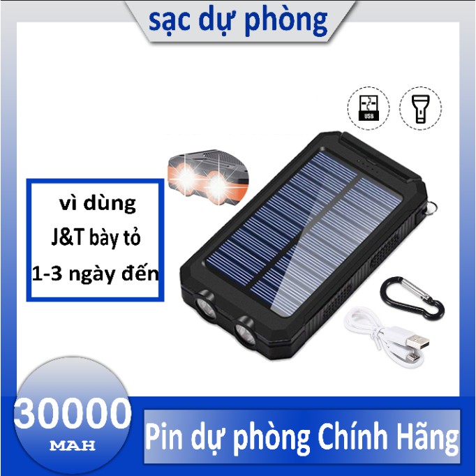 Sạc dự phòng 30000mAh Sử Dụng Năng Lượng Mặt Trời Trang bị đèn LED Pin Dự Phòng