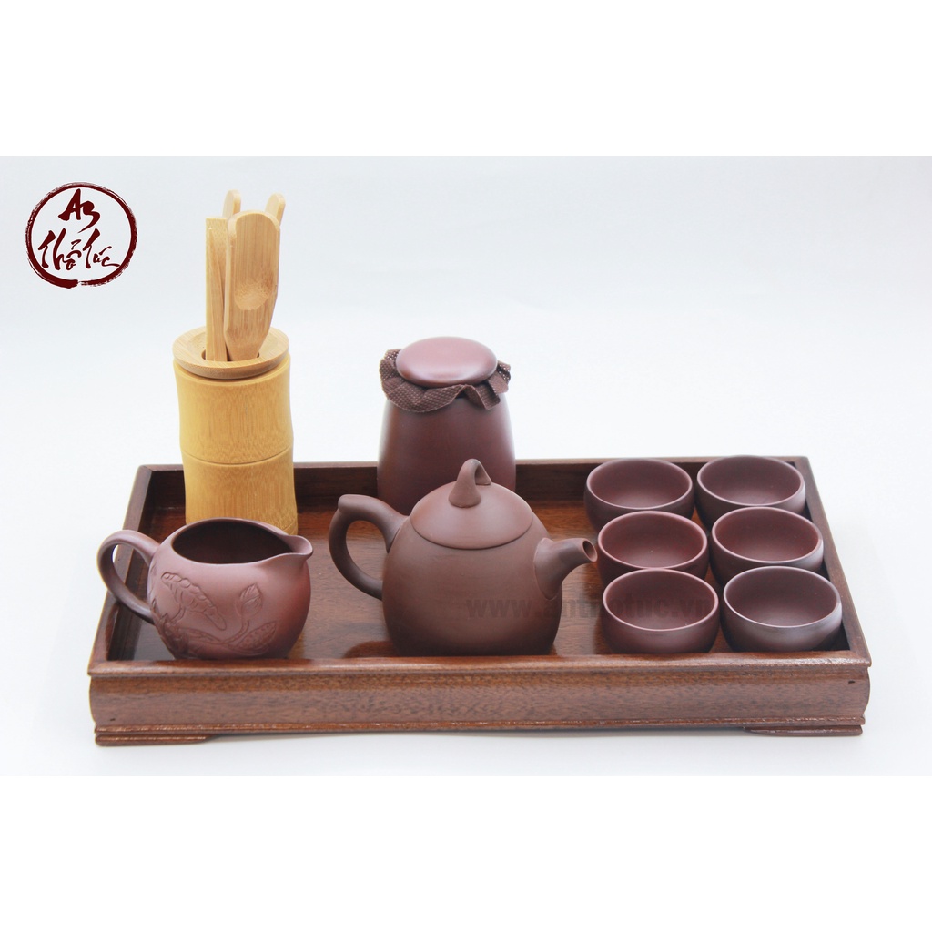 Khay gỗ gụ đựng bộ ấm trà - Phụ kiện trà đạo cao cấp
