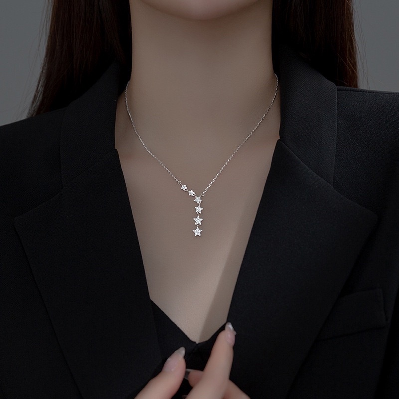 Vòng cổ bạc nữ cá tính DUYSON SILVER, dây chuyền bạc Ý 925 dải sao lấp lánh mạ vàng trắng cao cấp [DCXK46]
