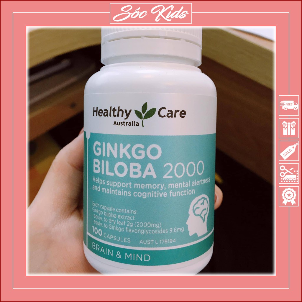 Bổ Não Healthy Care Ginkgo Biloba 2000mg Tăng Cường Trí Lực - CHUẨN ÚC | DATE 2023 | MẪU MỚI | 100 VIÊN | SÓC KIDS