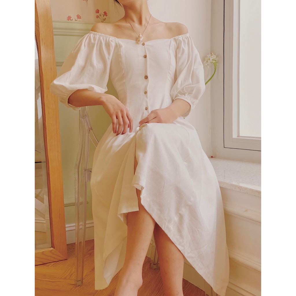 THE19CLUB - Váy linen cúc gỗ dáng dài tay bồng - KAREN DRESS